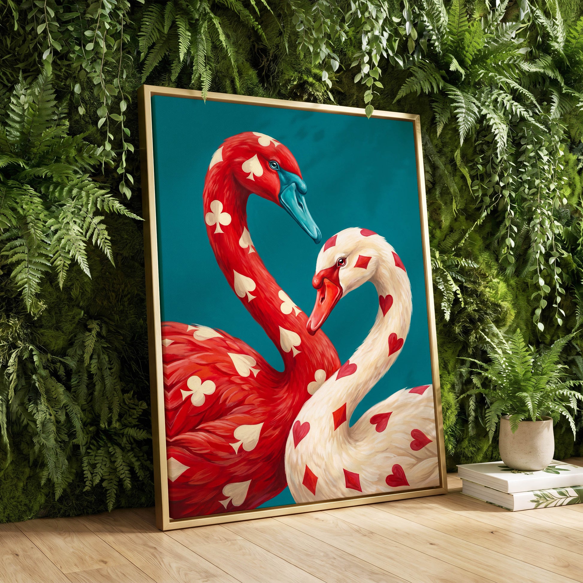 Suit and Plumage, red, white, blue nature wall art displayed in a styled interior, gallery view 8