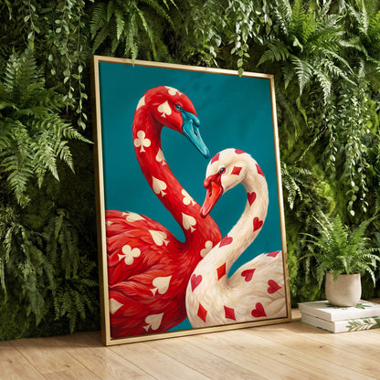 Suit and Plumage, red, white, blue nature wall art displayed in a styled interior, gallery view 8