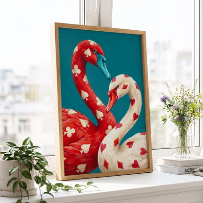 Suit and Plumage, red, white, blue nature wall art displayed in a styled interior, gallery view 9