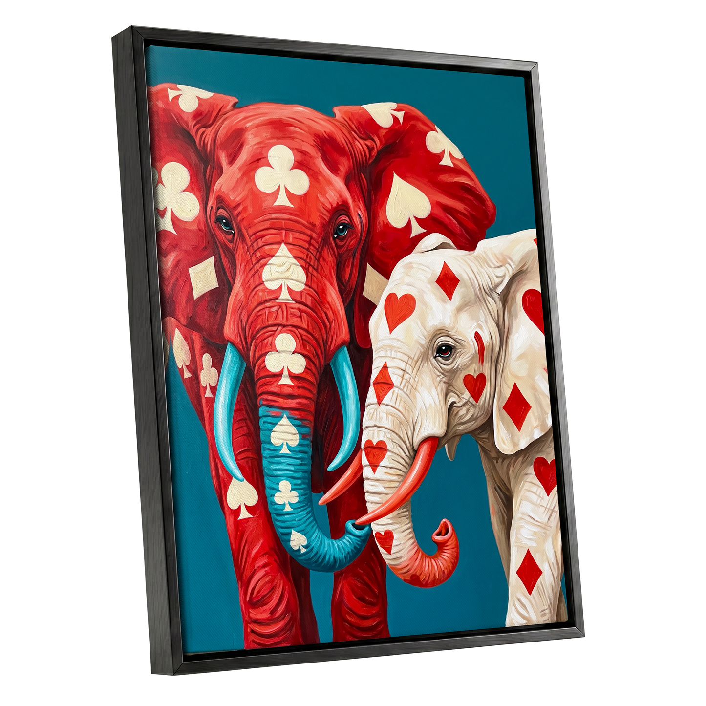 Suitably Wild, red, blue, white nature wall art shown as a black framed canvas wall art