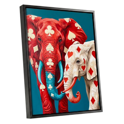 Suitably Wild, red, blue, white nature wall art shown as a black framed canvas wall art