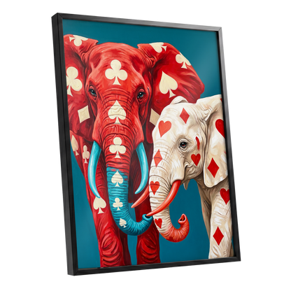 Suitably Wild, red, blue, white nature wall art shown as a black framed poster wall art print
