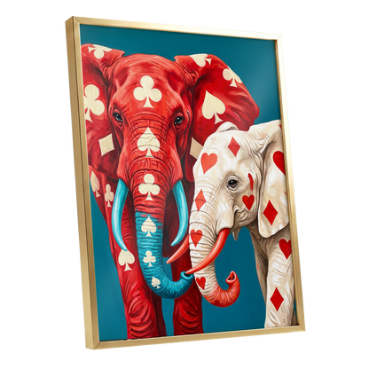 Suitably Wild, red, blue, white nature wall art shown as a gold framed poster wall art print
