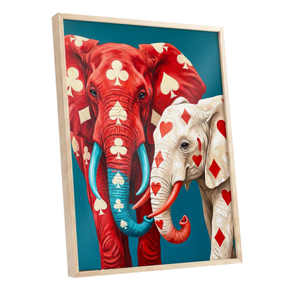 Suitably Wild, red, blue, white nature wall art shown as a oak framed poster wall art print