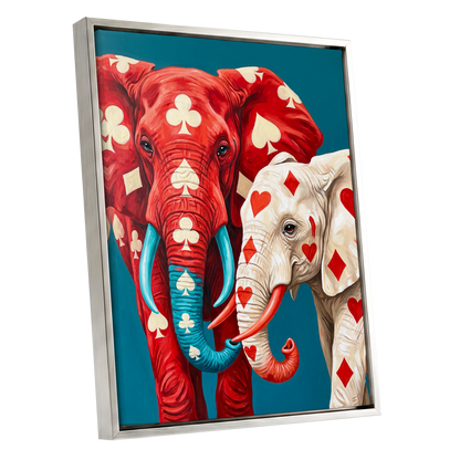 Suitably Wild, red, blue, white nature wall art shown as a silver framed canvas wall art