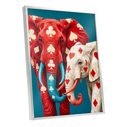 Suitably Wild, red, blue, white nature wall art shown as a silver framed poster wall art print