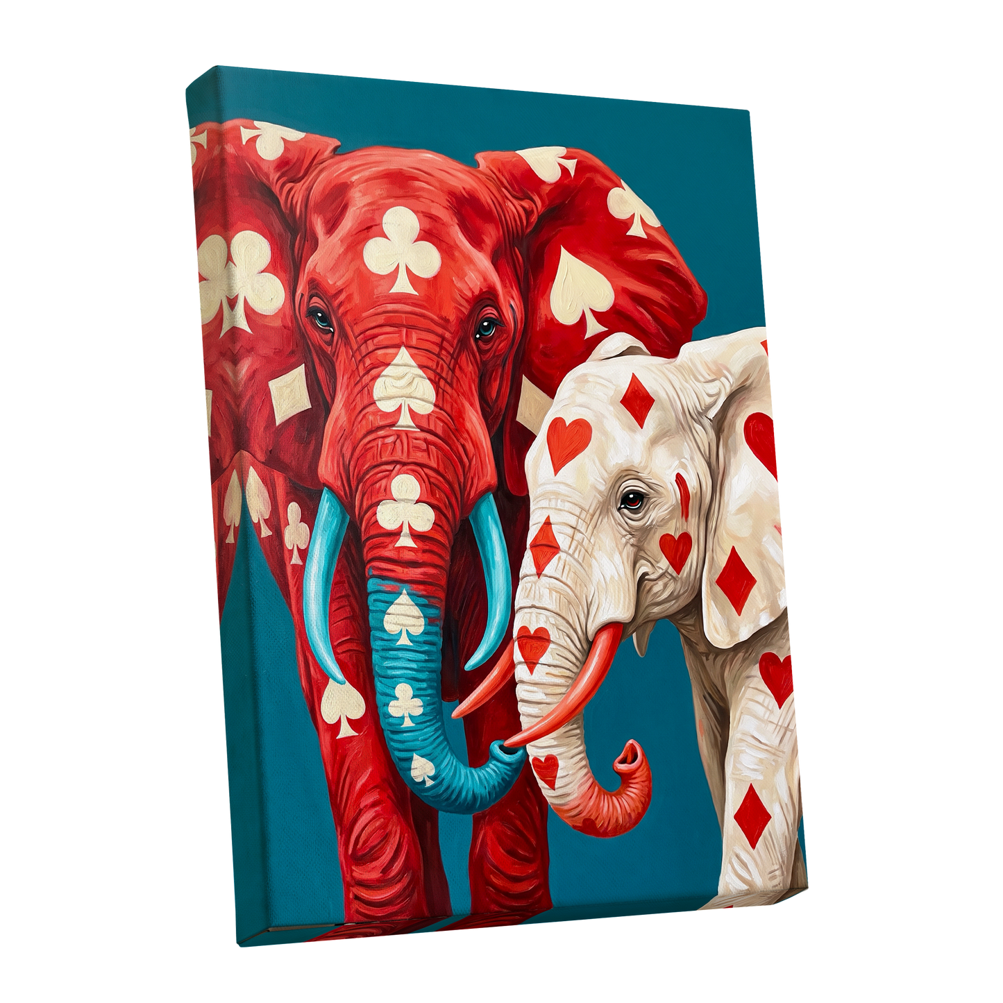 Suitably Wild, red, blue, white nature wall art shown as a stretched canvas wall art