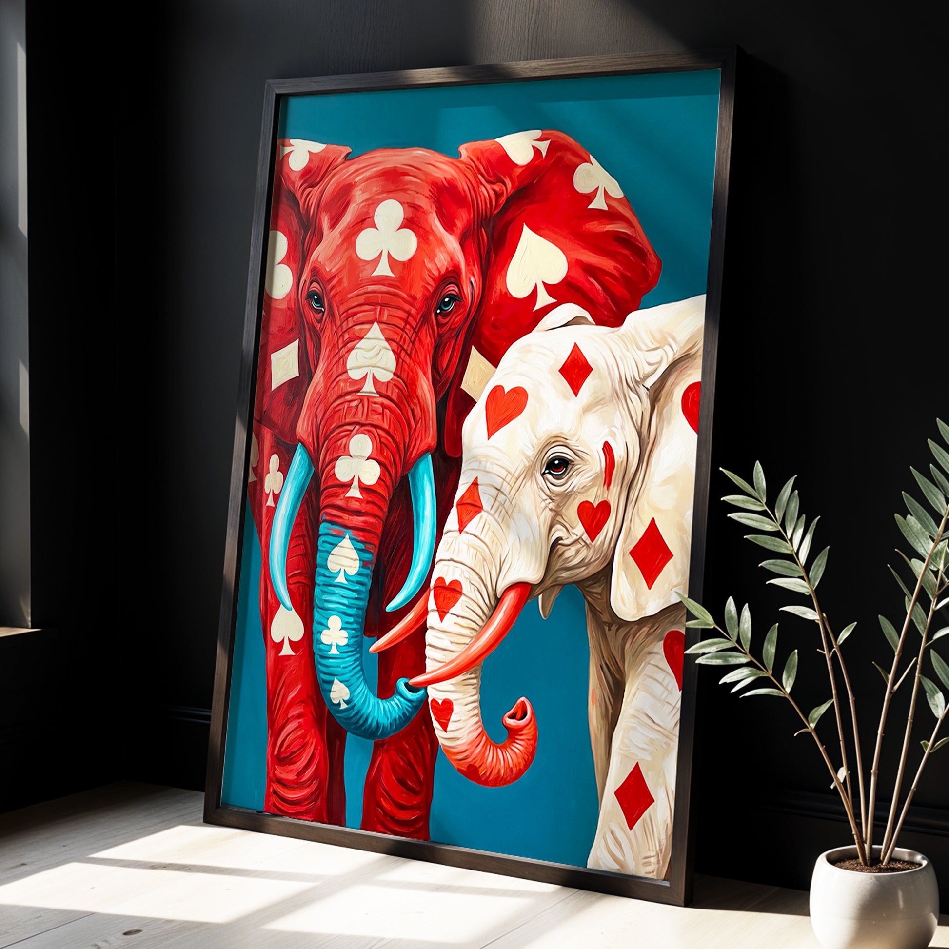 Suitably Wild, red, blue, white nature wall art displayed in a styled interior, gallery view 2