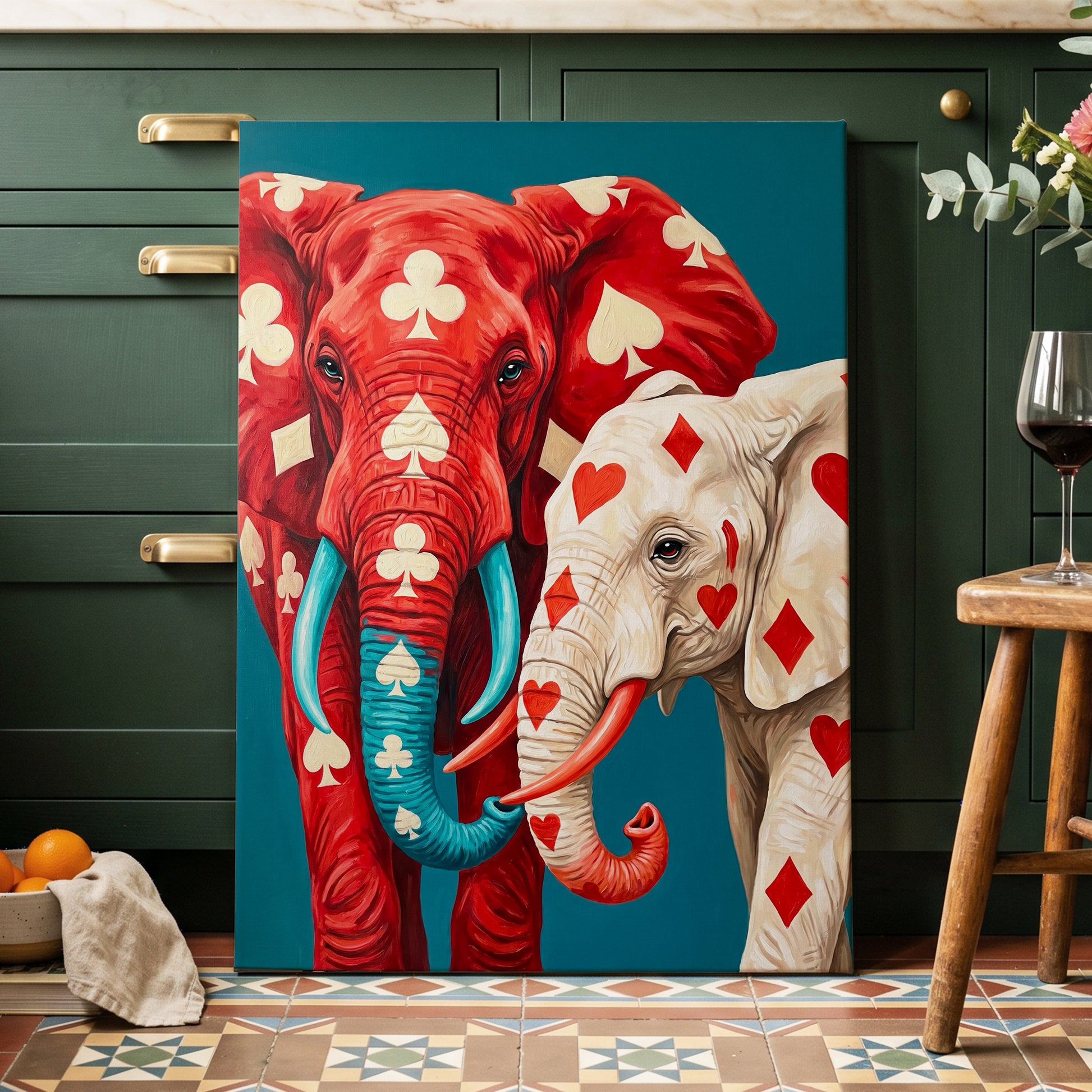 Suitably Wild, red, blue, white nature wall art displayed in a styled interior, gallery view 3
