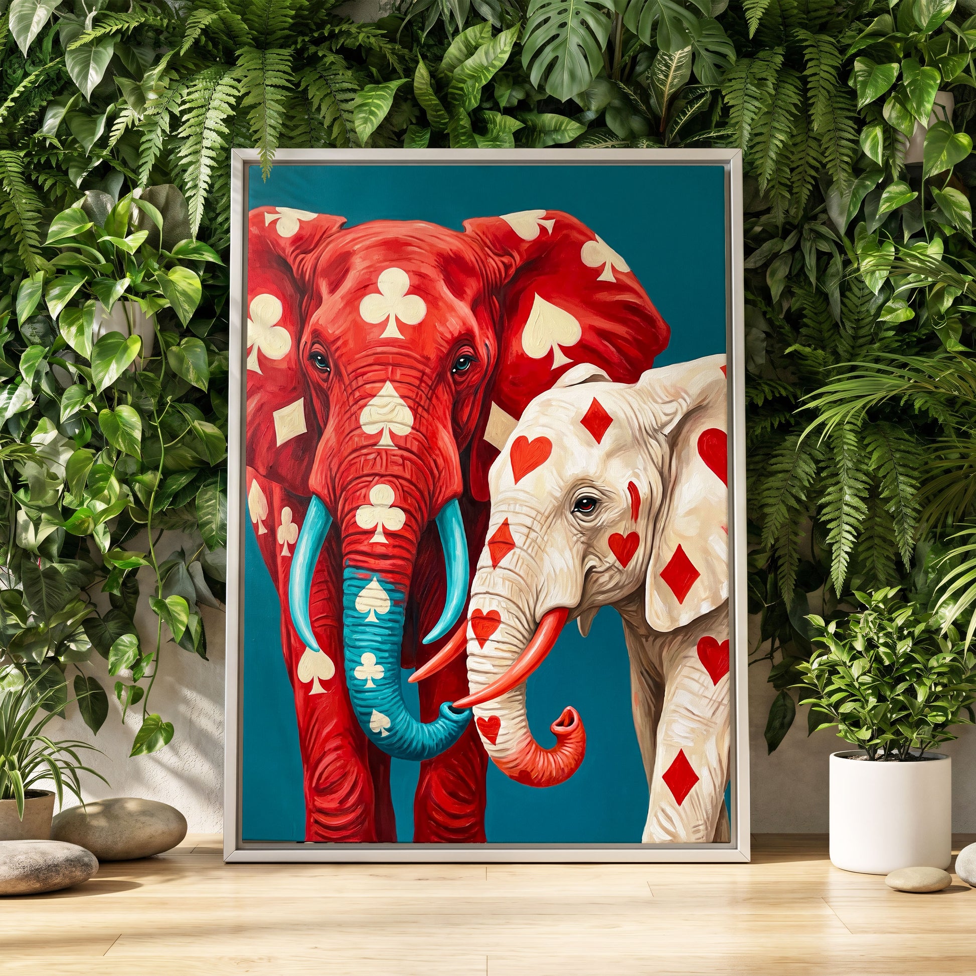 Suitably Wild, red, blue, white nature wall art displayed in a styled interior, gallery view 4
