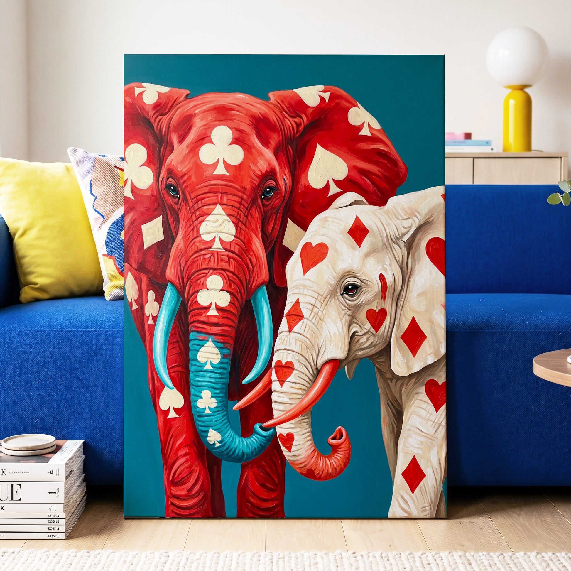 Suitably Wild, red, blue, white nature wall art displayed in a styled interior, gallery view 7