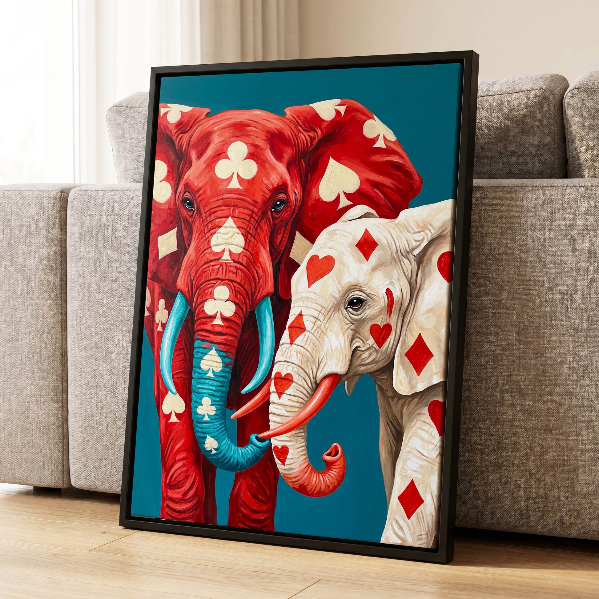 Suitably Wild, red, blue, white nature wall art displayed in a styled interior, gallery view 8