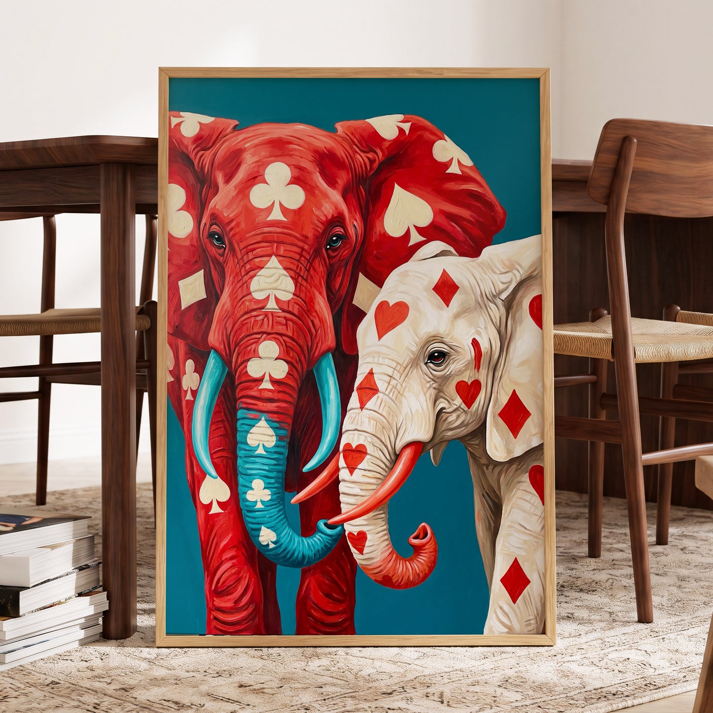 Suitably Wild, red, blue, white nature wall art displayed in a styled interior, gallery view 9