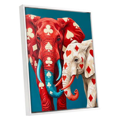 Suitably Wild, red, blue, white nature wall art shown as a white framed canvas wall art