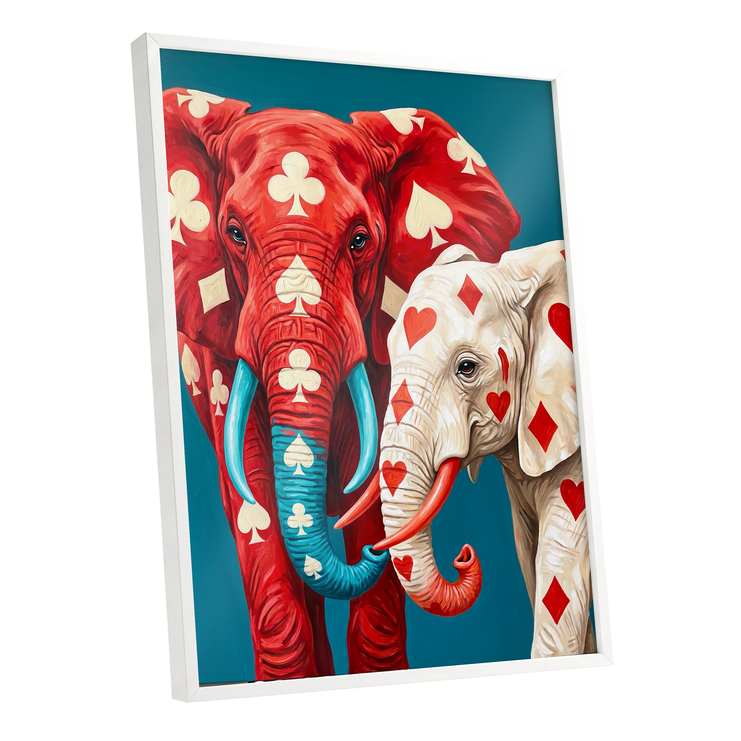 Suitably Wild, red, blue, white nature wall art shown as a white framed poster wall art print