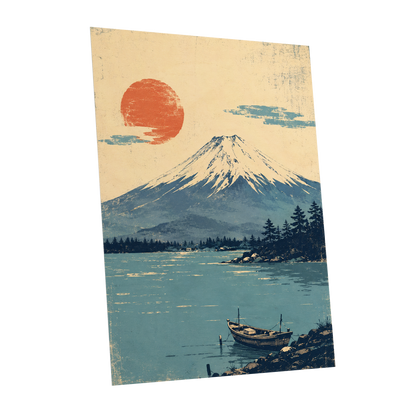 Sun Over Silent Waters, blue, beige, orange nature wall art shown as a unframed poster wall art print