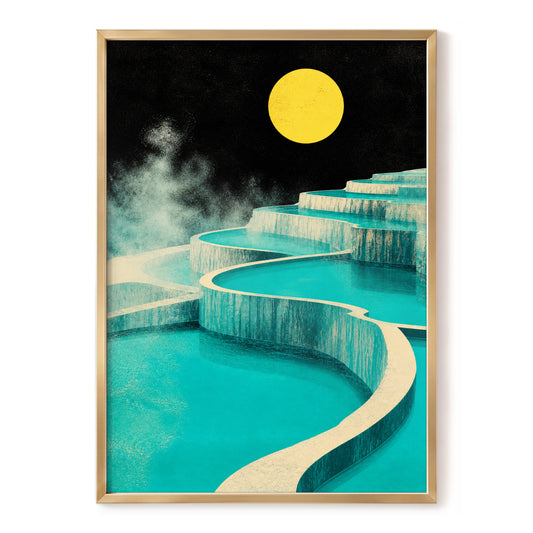 Sun Over Turquoise Tides, blue, black, yellow nature wall art, front artwork view