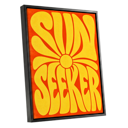 Sun Seeker Glow, yellow, orange abstract wall art shown as a black framed canvas wall art