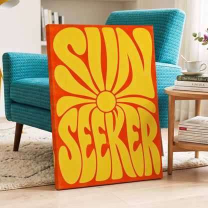 Sun Seeker Glow, yellow, orange abstract wall art on canvas displayed in a styled interior, gallery view 2