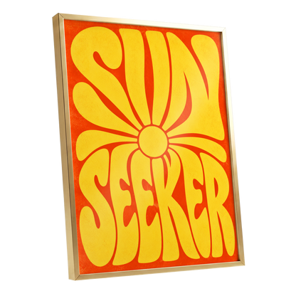 Sun Seeker Glow, yellow, orange abstract wall art shown as a gold framed poster wall art print