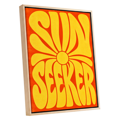 Sun Seeker Glow, yellow, orange abstract wall art shown as a oak framed canvas wall art