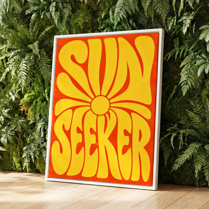 Sun Seeker Glow, yellow, orange abstract wall art displayed in a styled interior, gallery view 1