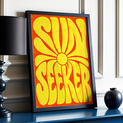 Sun Seeker Glow, yellow, orange abstract wall art displayed in a styled interior, gallery view 2
