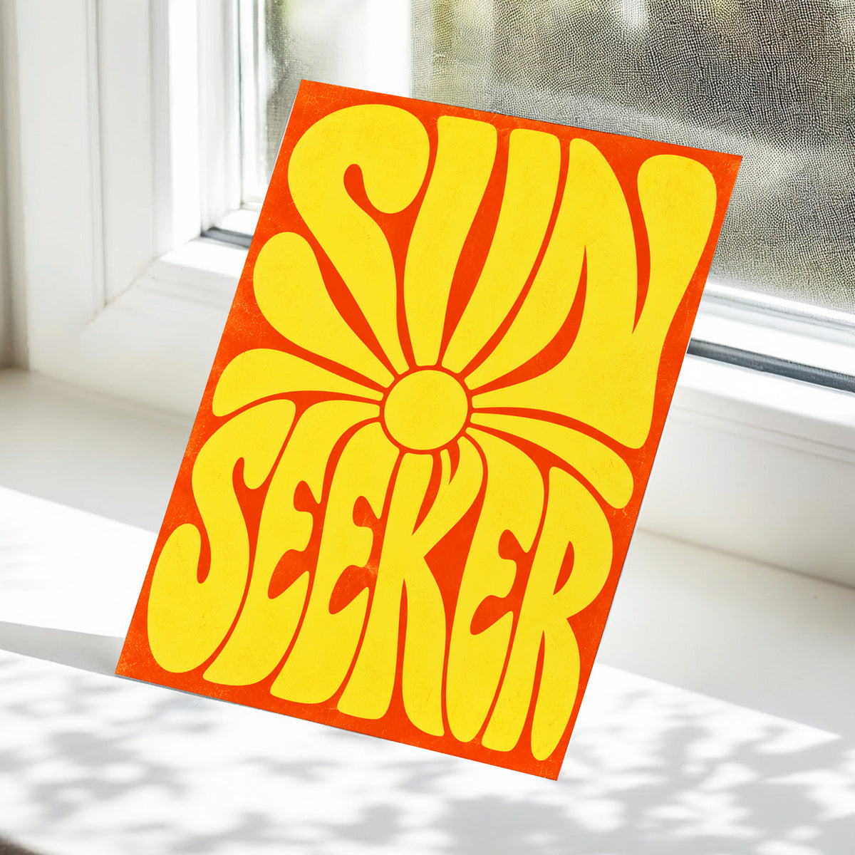 Sun Seeker Glow, yellow, orange abstract wall art displayed in a styled interior, gallery view 4