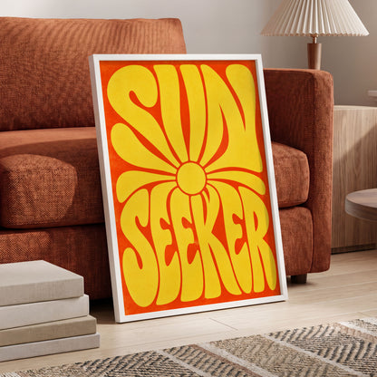 Sun Seeker Glow, yellow, orange abstract wall art displayed in a styled interior, gallery view 5