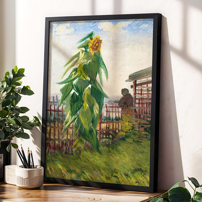 Sunflower Above the Fence, green, yellow, blue floral wall art displayed in a styled interior, gallery view 6