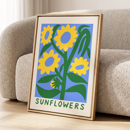 Sunflower Daydream, yellow, green, blue floral wall art displayed in a styled interior, gallery view 4