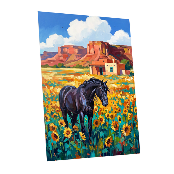Sunflower Mesa, black, blue, green nature wall art shown as a unframed poster wall art print