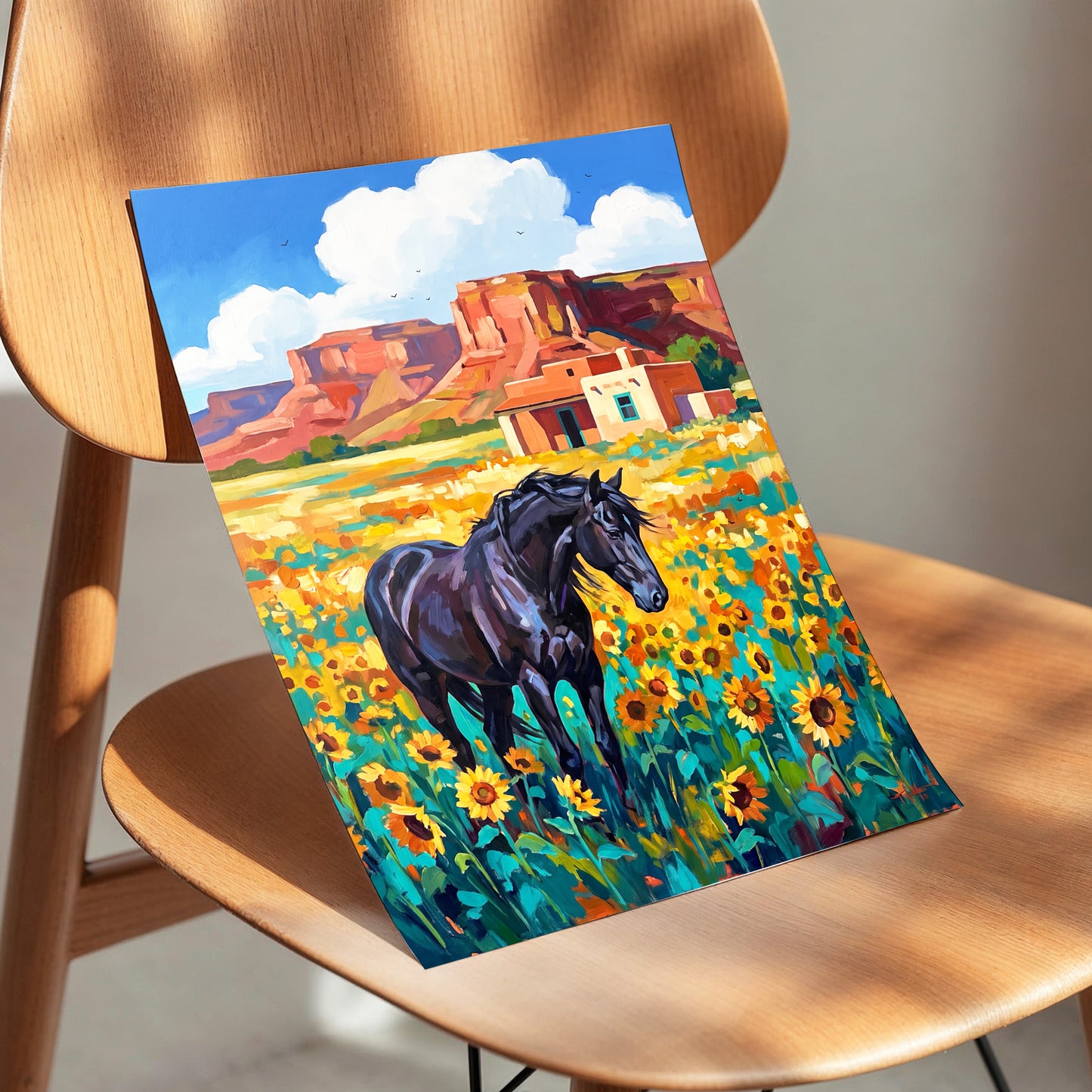 Sunflower Mesa, black, blue, green nature wall art displayed in a styled interior, gallery view 5