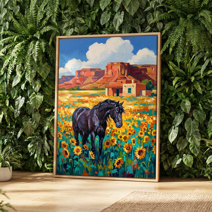 Sunflower Mesa, black, blue, green nature wall art displayed in a styled interior, gallery view 8