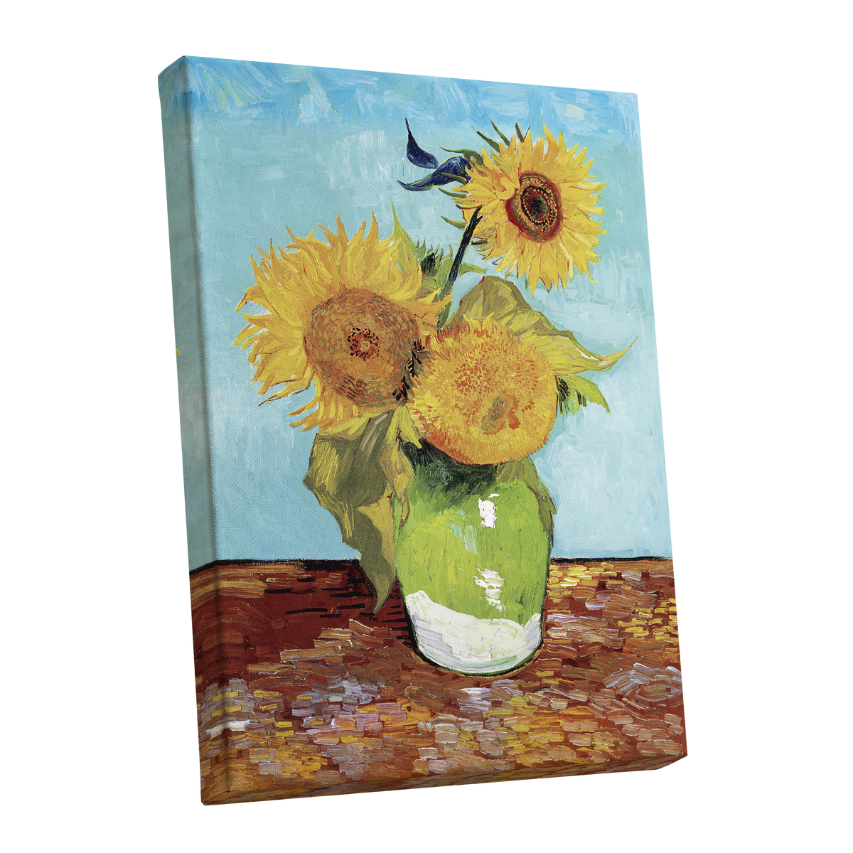 Sunflower Tablelight, yellow, blue, green floral wall art shown as a stretched canvas wall art