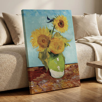 Sunflower Tablelight, yellow, blue, green floral wall art displayed in a styled interior, gallery view 3