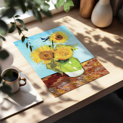 Sunflower Tablelight, yellow, blue, green floral wall art displayed in a styled interior, gallery view 5