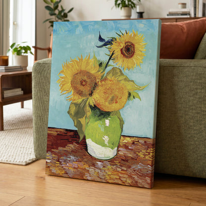 Sunflower Tablelight, yellow, blue, green floral wall art displayed in a styled interior, gallery view 7