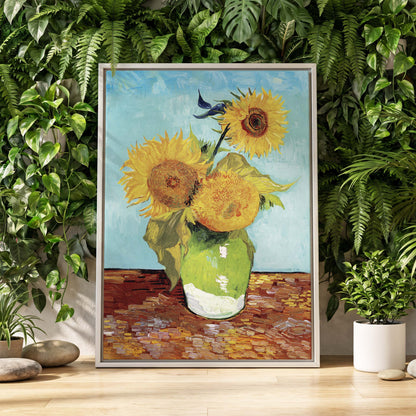 Sunflower Tablelight, yellow, blue, green floral wall art displayed in a styled interior, gallery view 8
