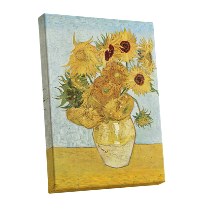 Sunflowers in Azure, yellow, blue, green floral wall art shown as a stretched canvas wall art