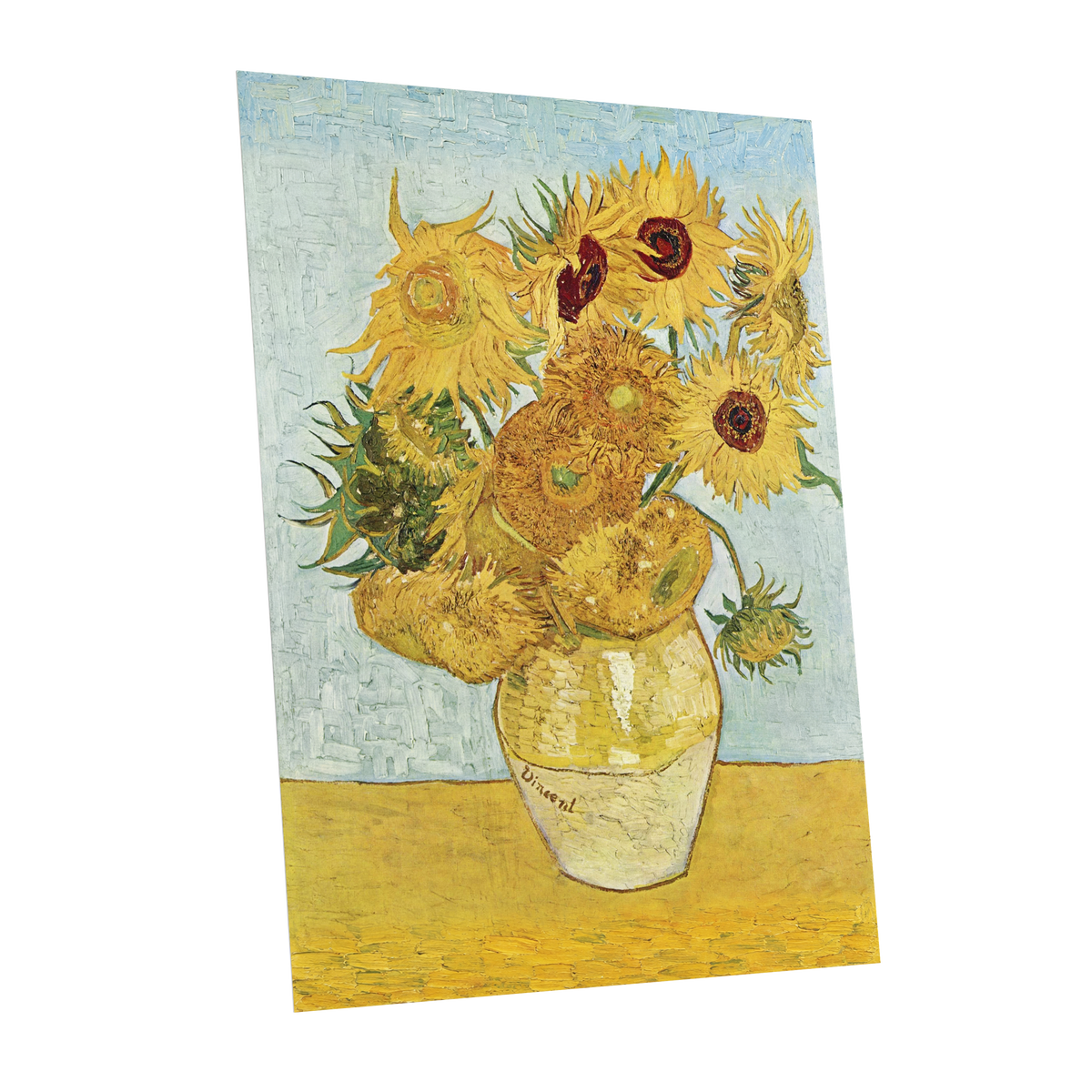 Sunflowers in Azure, yellow, blue, green floral wall art shown as a unframed poster wall art print