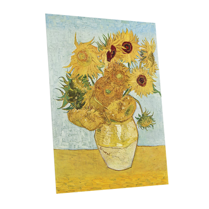 Sunflowers in Azure, yellow, blue, green floral wall art shown as a unframed poster wall art print