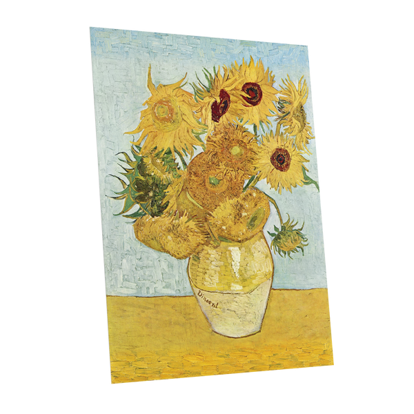 Sunflowers in Azure, yellow, blue, green floral wall art shown as a unframed poster wall art print