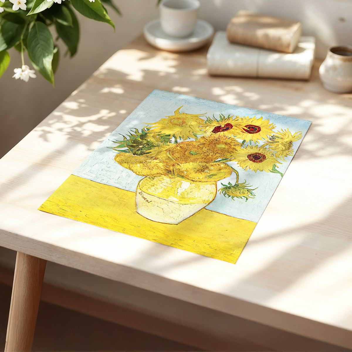 Sunflowers in Azure, yellow, blue, green floral wall art displayed in a styled interior, gallery view 5