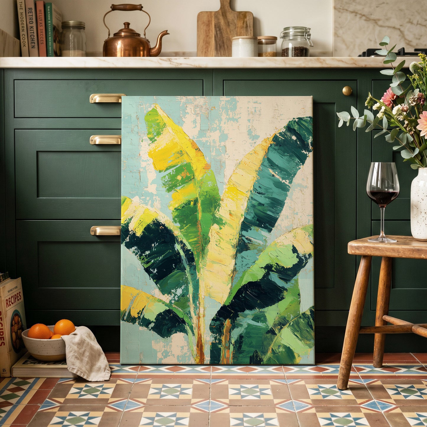 Sunlit Banana Canopy – canvas wall art in a styled interior, gallery view 1