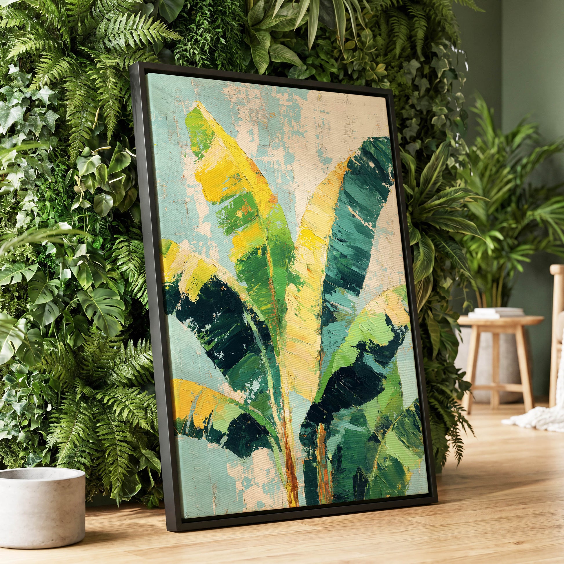 Sunlit Banana Canopy – wall art displayed in a styled interior, gallery view 1