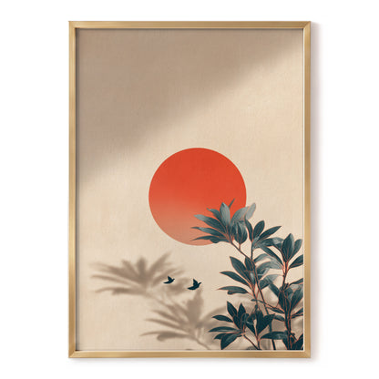 Sunlit Botanical Calm, beige, orange, green nature wall art, front artwork view