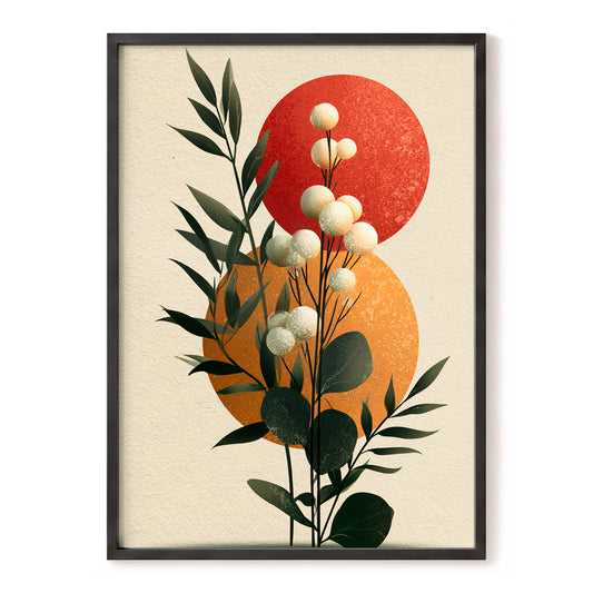 Sunlit Botanical Orbs, green, beige, white floral wall art, front artwork view