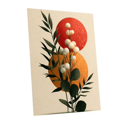 Sunlit Botanical Orbs, green, beige, white floral wall art shown as a unframed poster wall art print