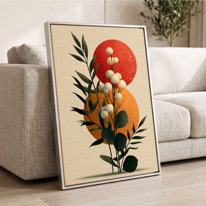Sunlit Botanical Orbs, green, beige, white floral wall art displayed in a styled interior, gallery view 2
